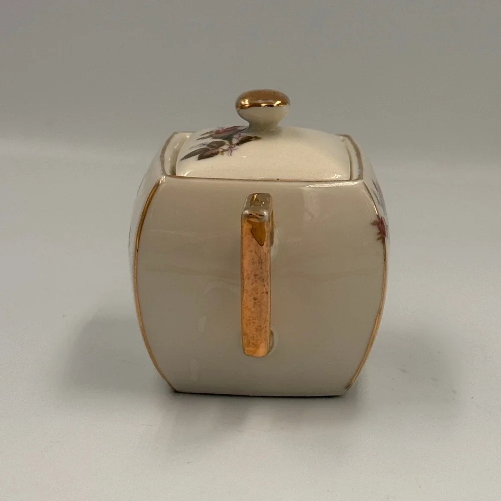 Vintage Royal Sealy China Pink Rose Lidded Sugar Bowl Gold Gilded Japan Decor